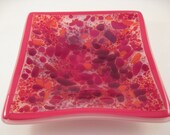 Square Fused Glass Dish Red Explosion