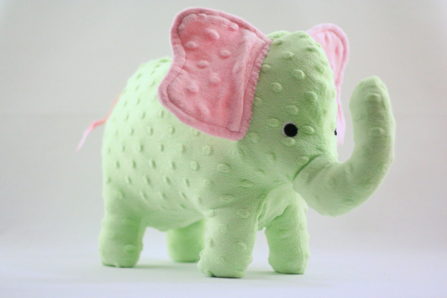 Stuffed Elephant Toy - Pink and Green Minky Plush Elephant