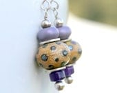 Sandy Silver dots artisan lampwork and sterling silver earrings