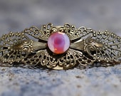 Charming French Style Barrette with Pink Vintage Glass