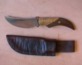 Scimitar Bladed Skinner with spalted maple and blue mahoe handle