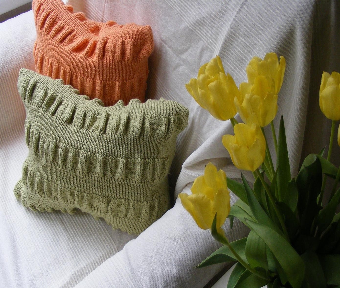 the handknitted ruched effect cushion (avocado)
