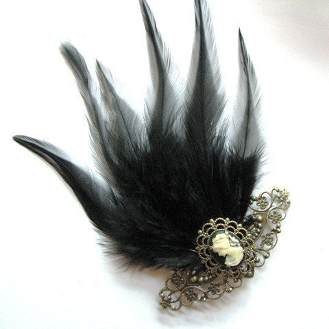Gothic Romance - Victorian Inspired Cameo and Feather fascinator hair piece