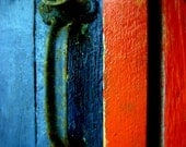 red and blue wood playhouse door photograph