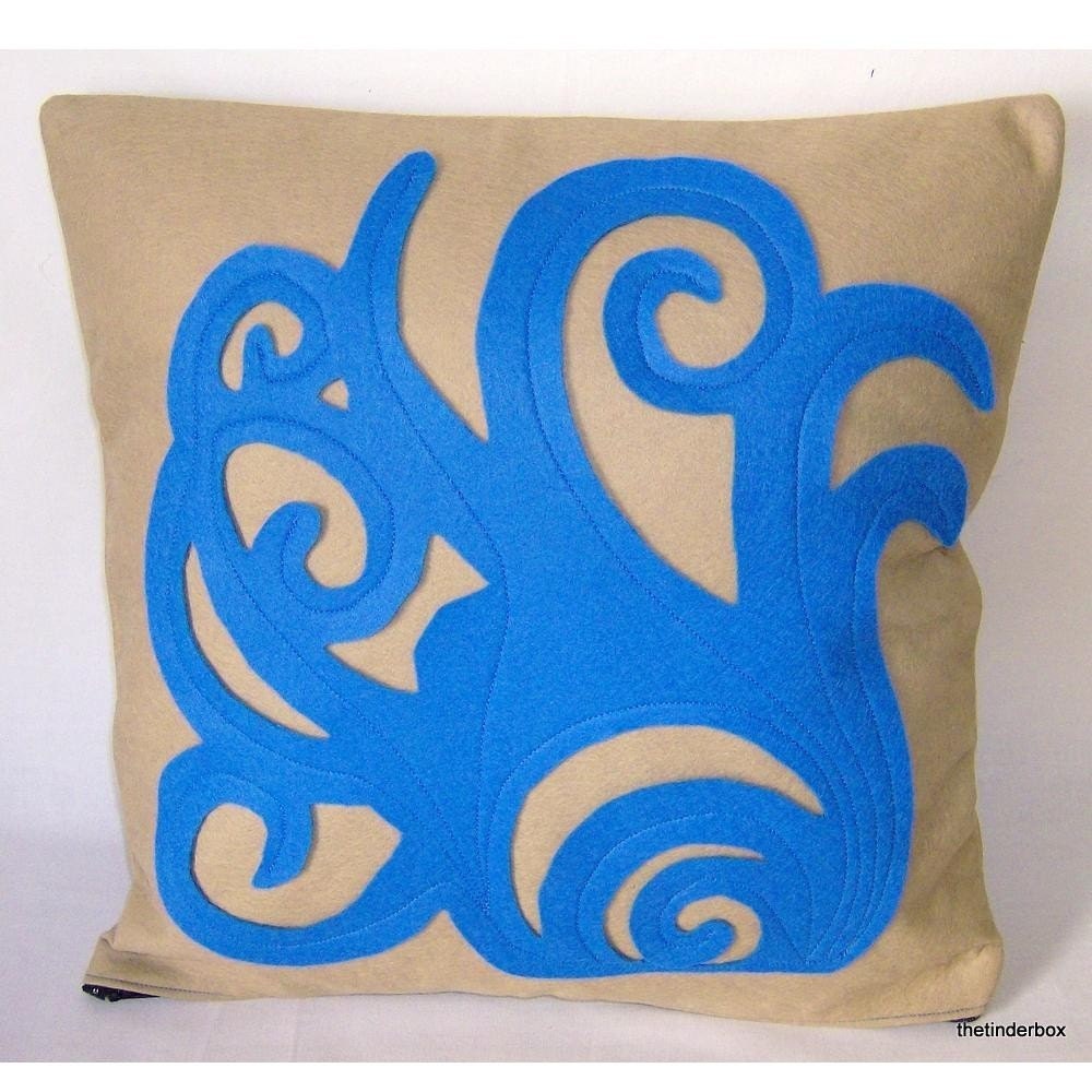 Blue Art Deco Wave Felt Pillow