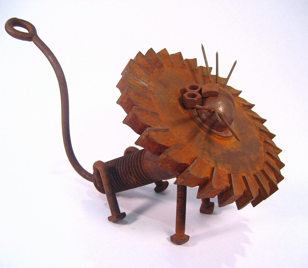 Recycled Metal Lion Sculpture-Found Object