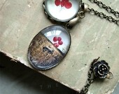 My balloons flew away. Vintage boy and red balloons pendants necklace.