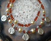 Carnelian and Pearl Charm Necklace - Autumn