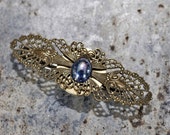 Hair Barrette with Blue Vintage Glass