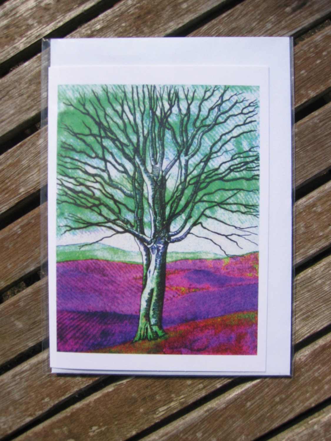 Greeting Card - Ghost Tree (green/purple)