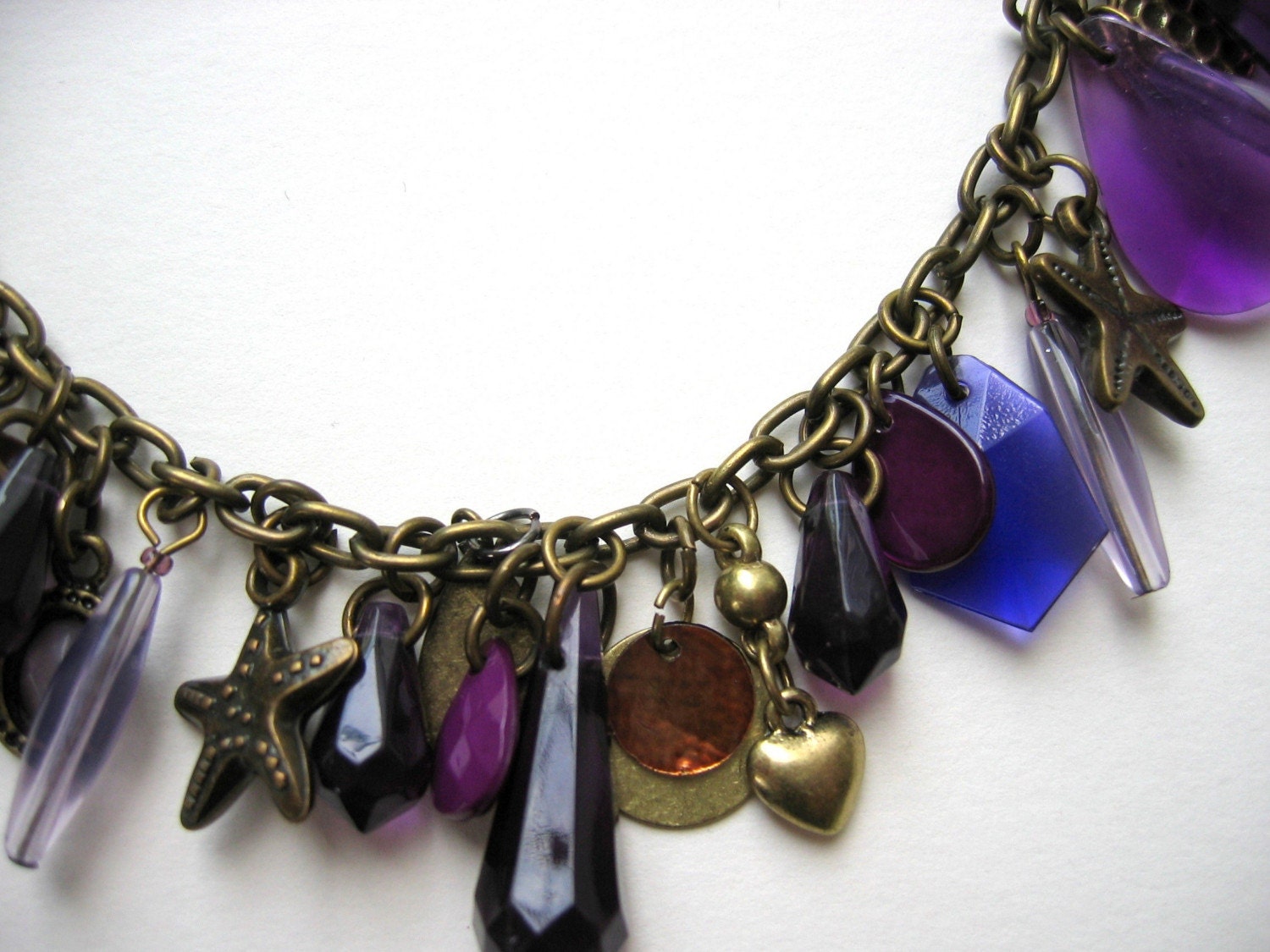 Purple and bronze - charm bracelet