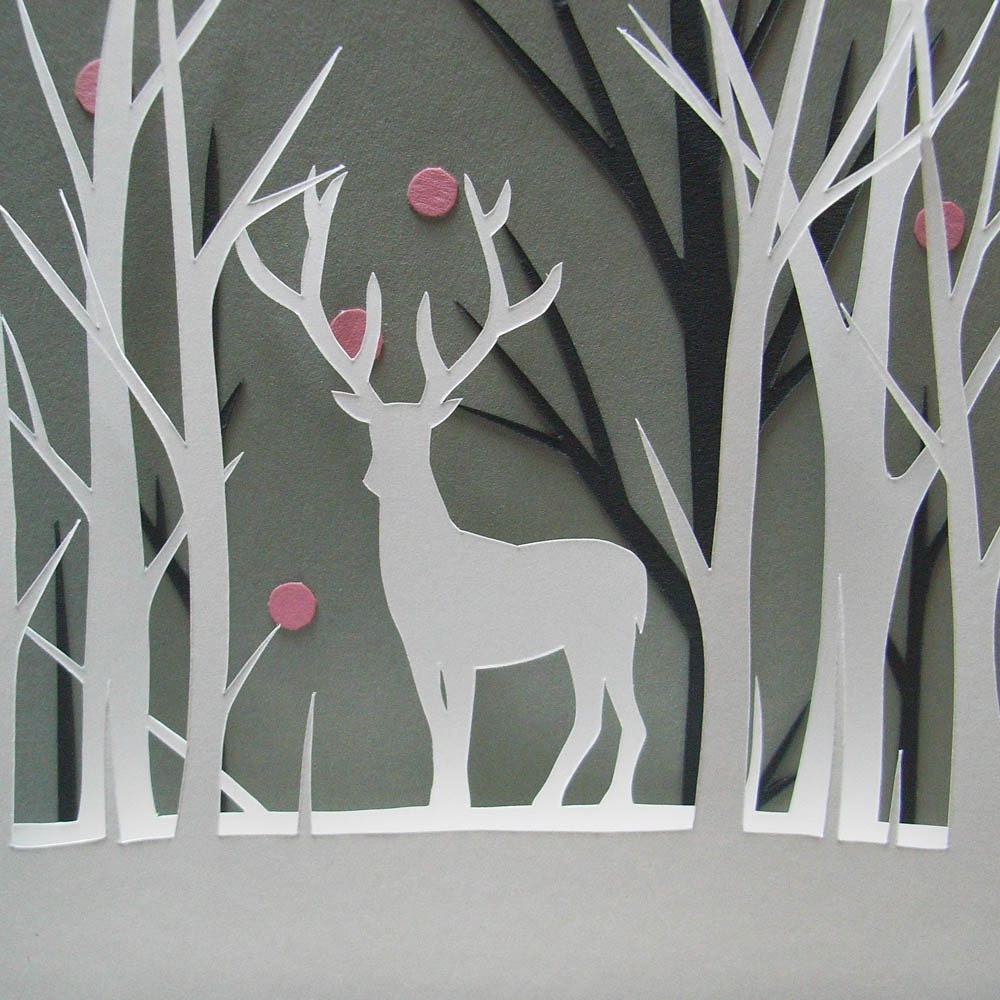 Deer and the Pink Snow papercut
