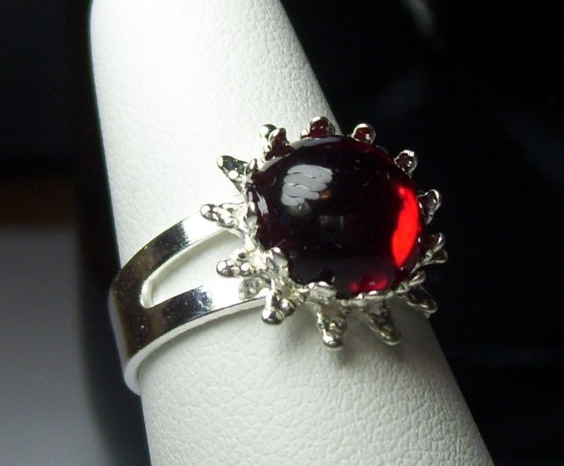 Vintage Swarovski Red Garnet Crystal Circa 1960's Austria Adjustable Steampunk NeoVictorian Ring