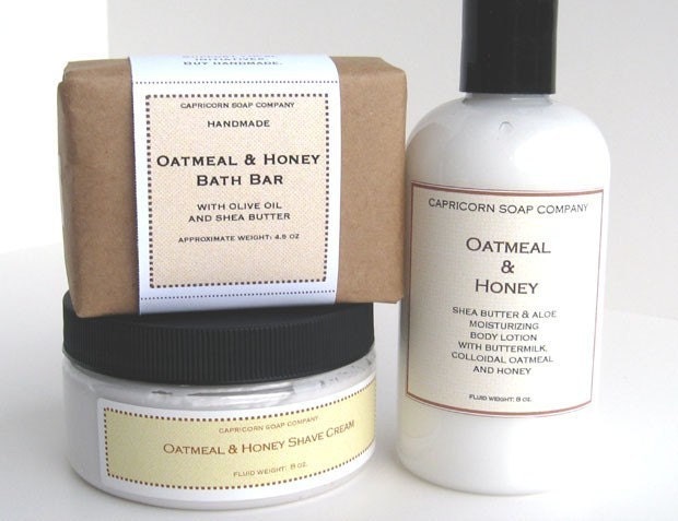 FREE SHIPPING - Oatmeal and Honey Luxury Bath Collection - with our Bath Soap, Creamy Body Lotion and Luxury Shave Cream
