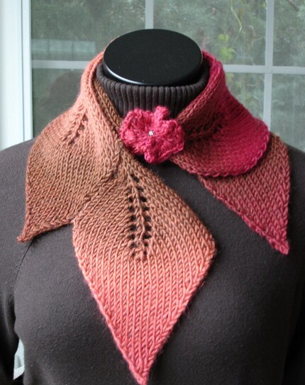 Hand Knit Leaf Scarf in Autumn colors