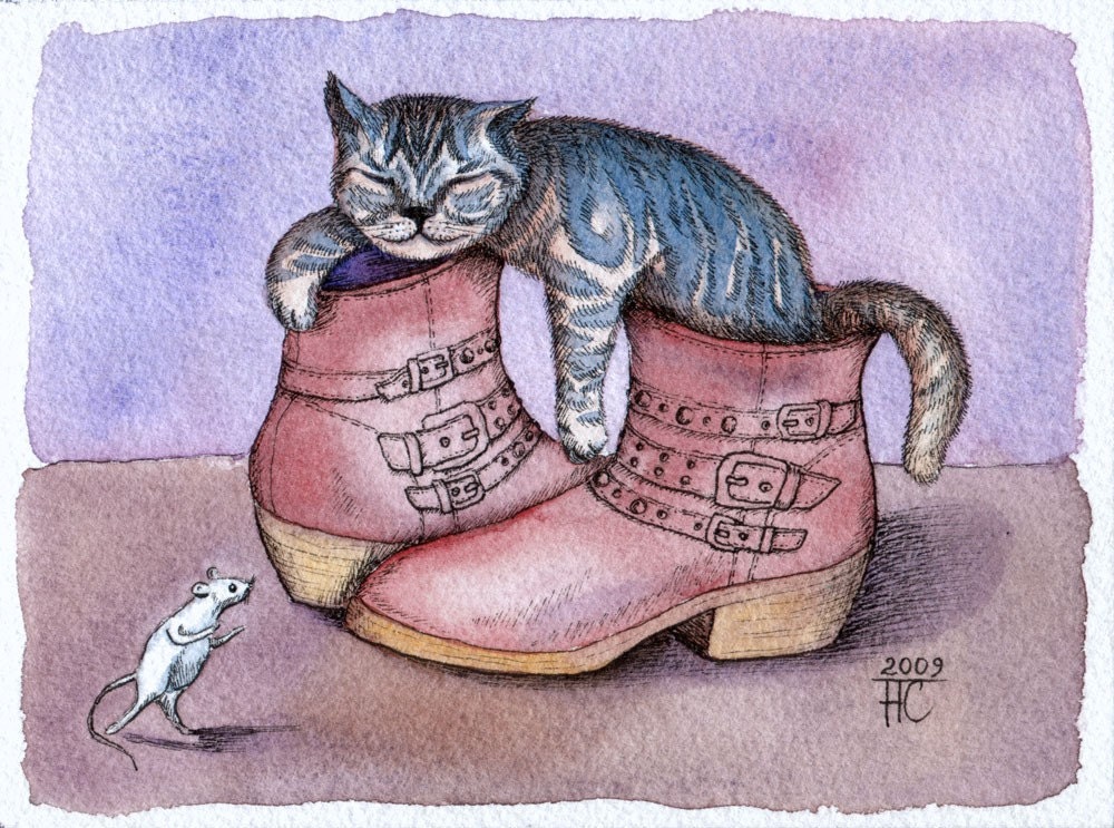 Puss in Boots, original watercolor