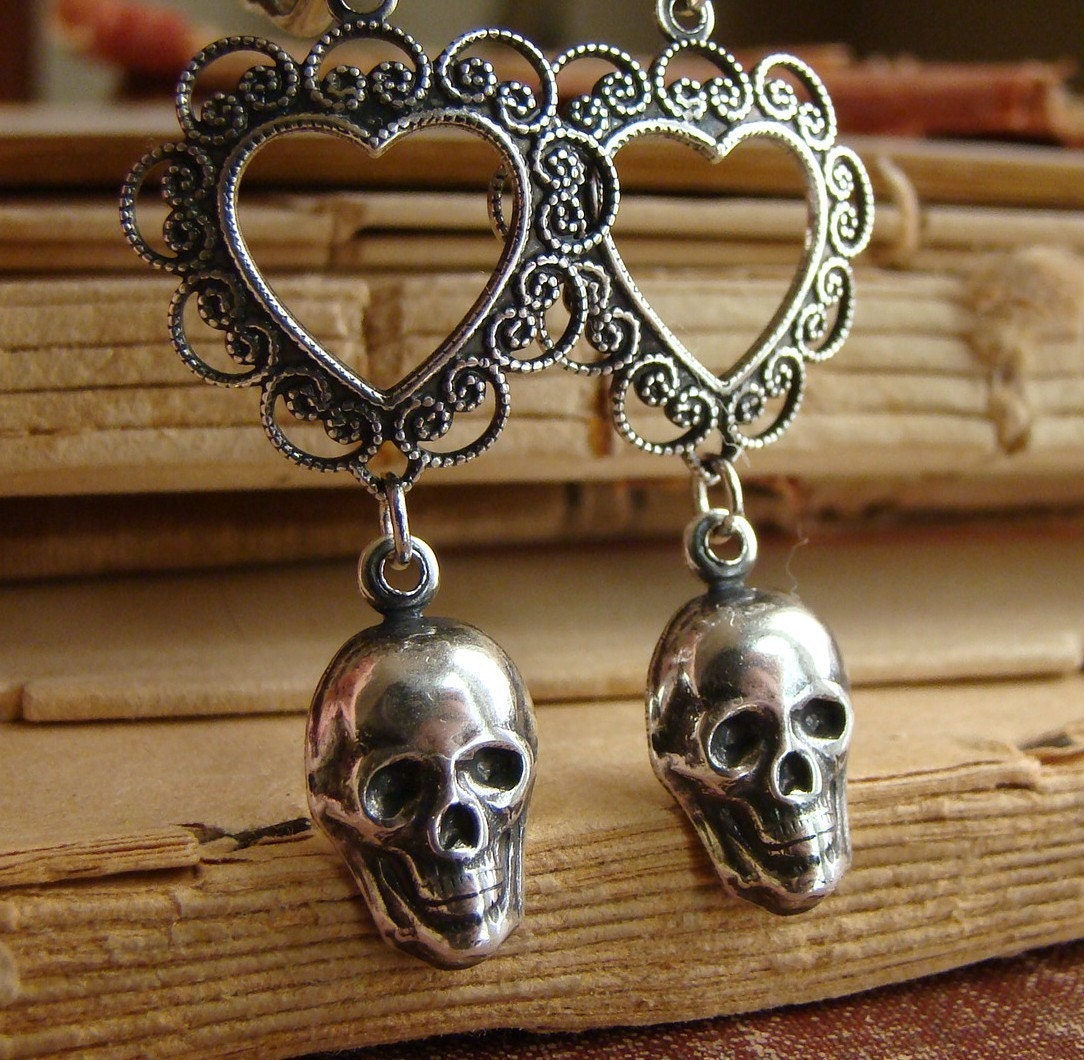 Bella Mort - Bones Collection - Lovely Death Silver Art Nouveau Neo Victorian Dangle Earrings in Silver
