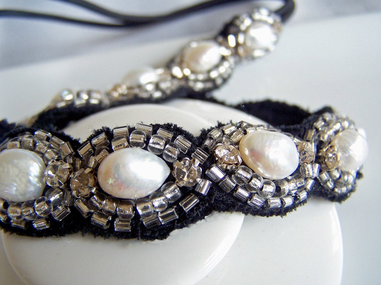 Headband Weddings Bridesmaid Black and White by nyjolejewellery pearls