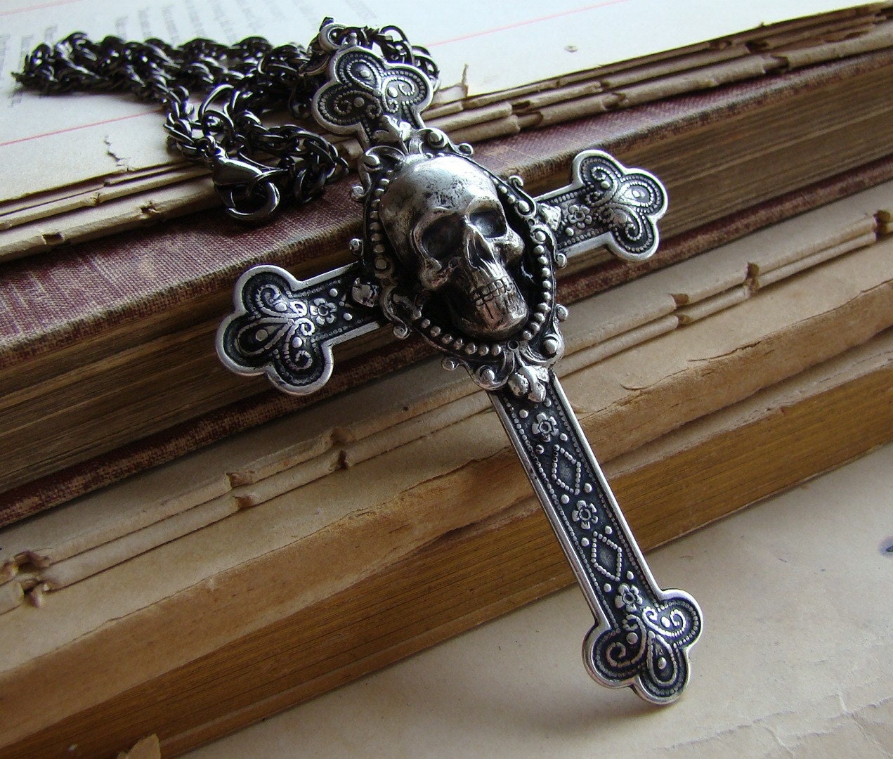 Executioner - Templar  Collection - Large Silver Victorian Art Nouveau Cross with a Skull