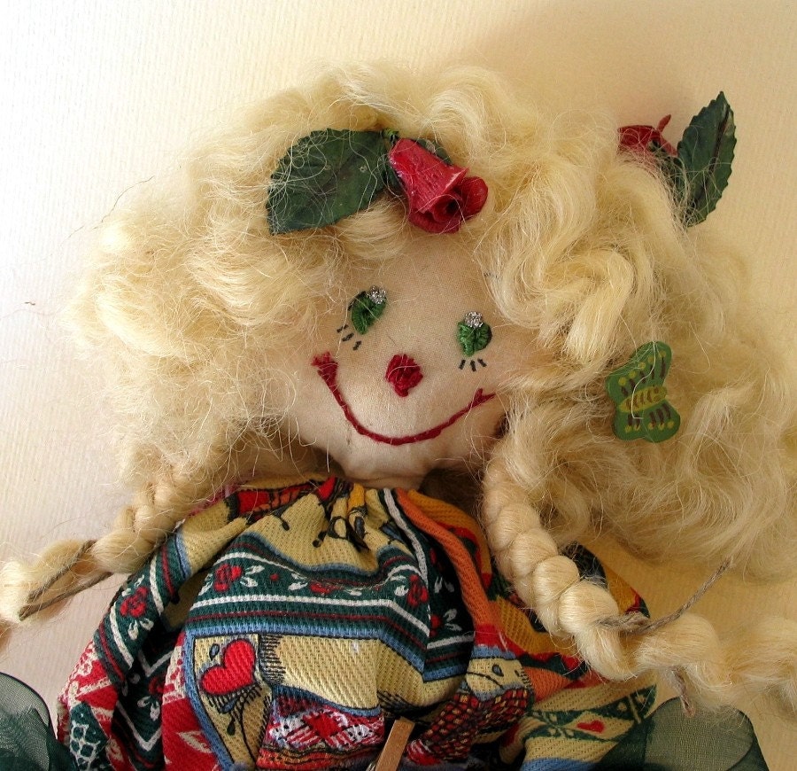SALE CHRISTMAS IN JULY-Italian vintage cotton OOAK handmade doll- Mirtilla