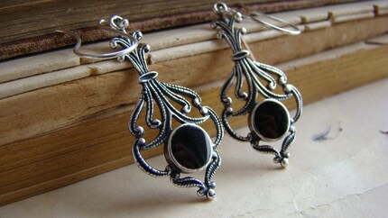 Drops of Darkness - Silver and Black Onyx Dangle Earrings