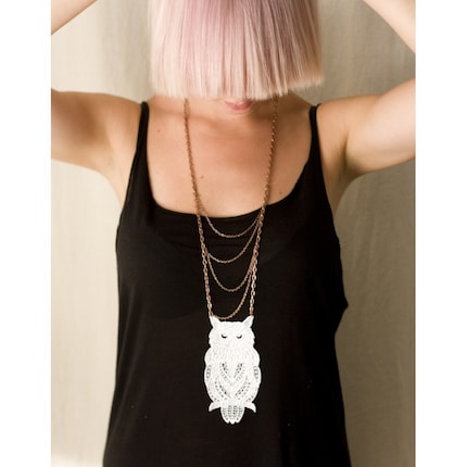 Goldilocks white owl lace necklace NOW available in BLACK