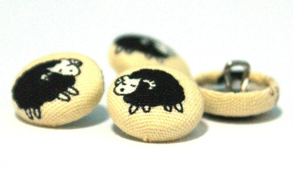 Little Black Sheep On Cream - Mini Fabric Sew On Buttons
