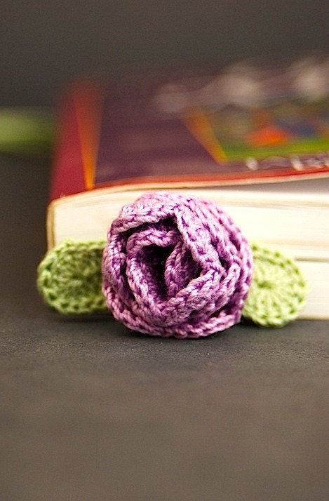 handmade, crocheted, bookmark, purple, rose