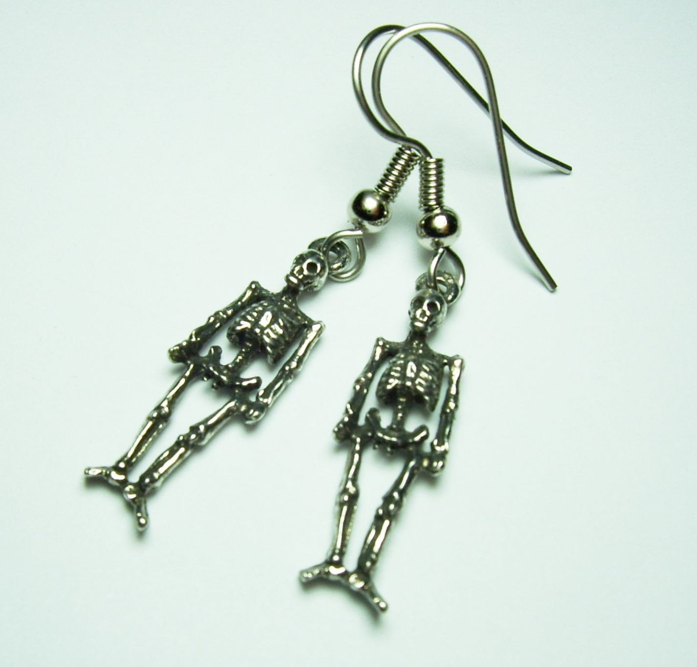 Antique Silver Detailed Skeleton Charms Halloween Gothic Lolita Earrings