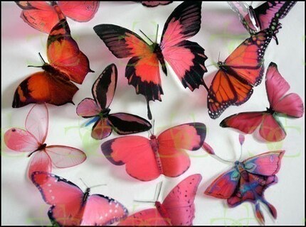 12 x Mixed Red 3D Butterflies 