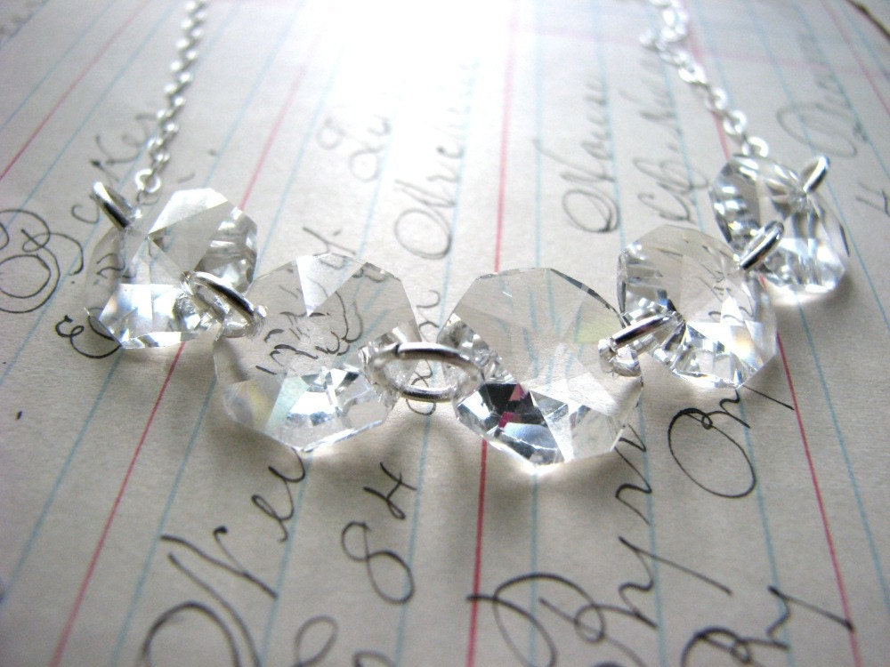 Old Fashioned LoVe Necklace...Vintage Crystal Glass Chandelier Pieces, Swarovski Crystals on Sterling Silver Necklace