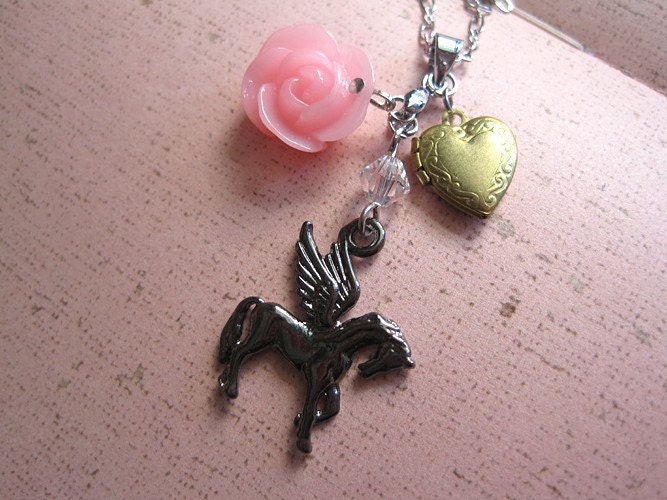 Tier. Whimsical Fantasy Flying Unicorn Stainless Steel Necklace