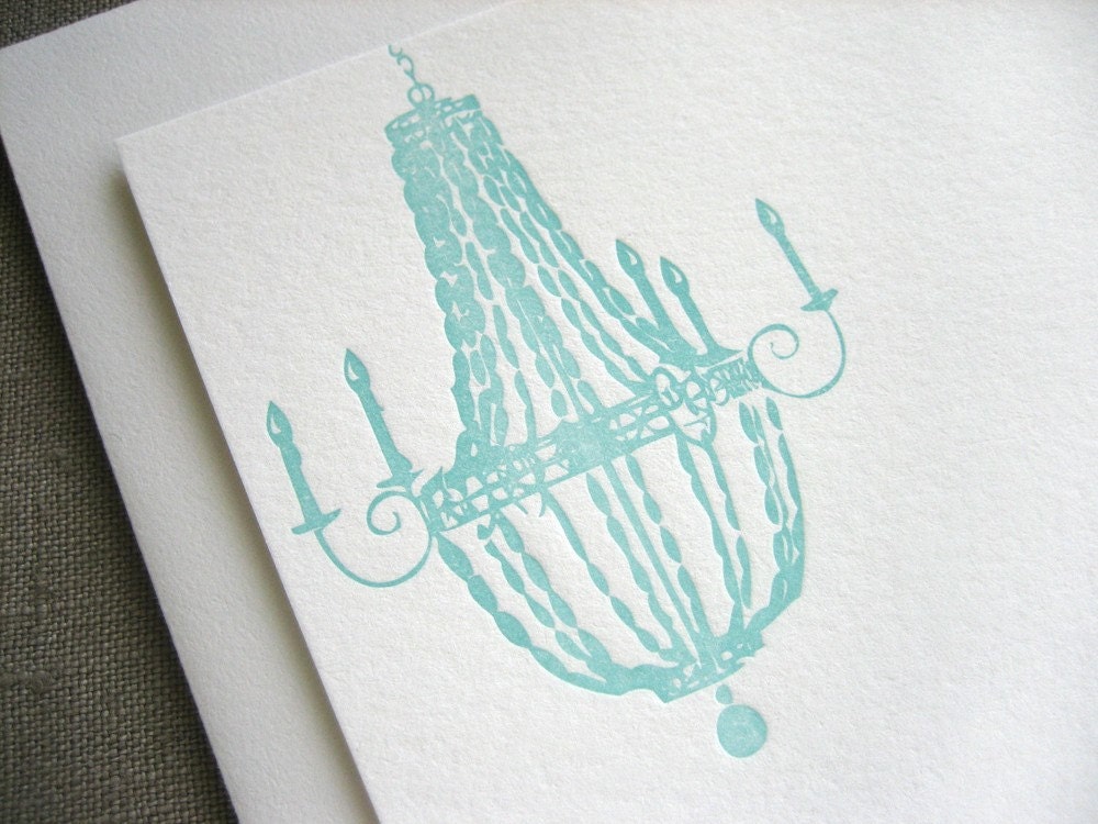 Letterpress Stationery - Turquoise Chandeliers - Set of 6 Flat Notes