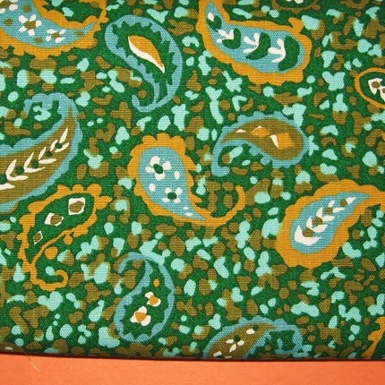 60s Paisley Print Fabric. 1yd Heavy Cotton