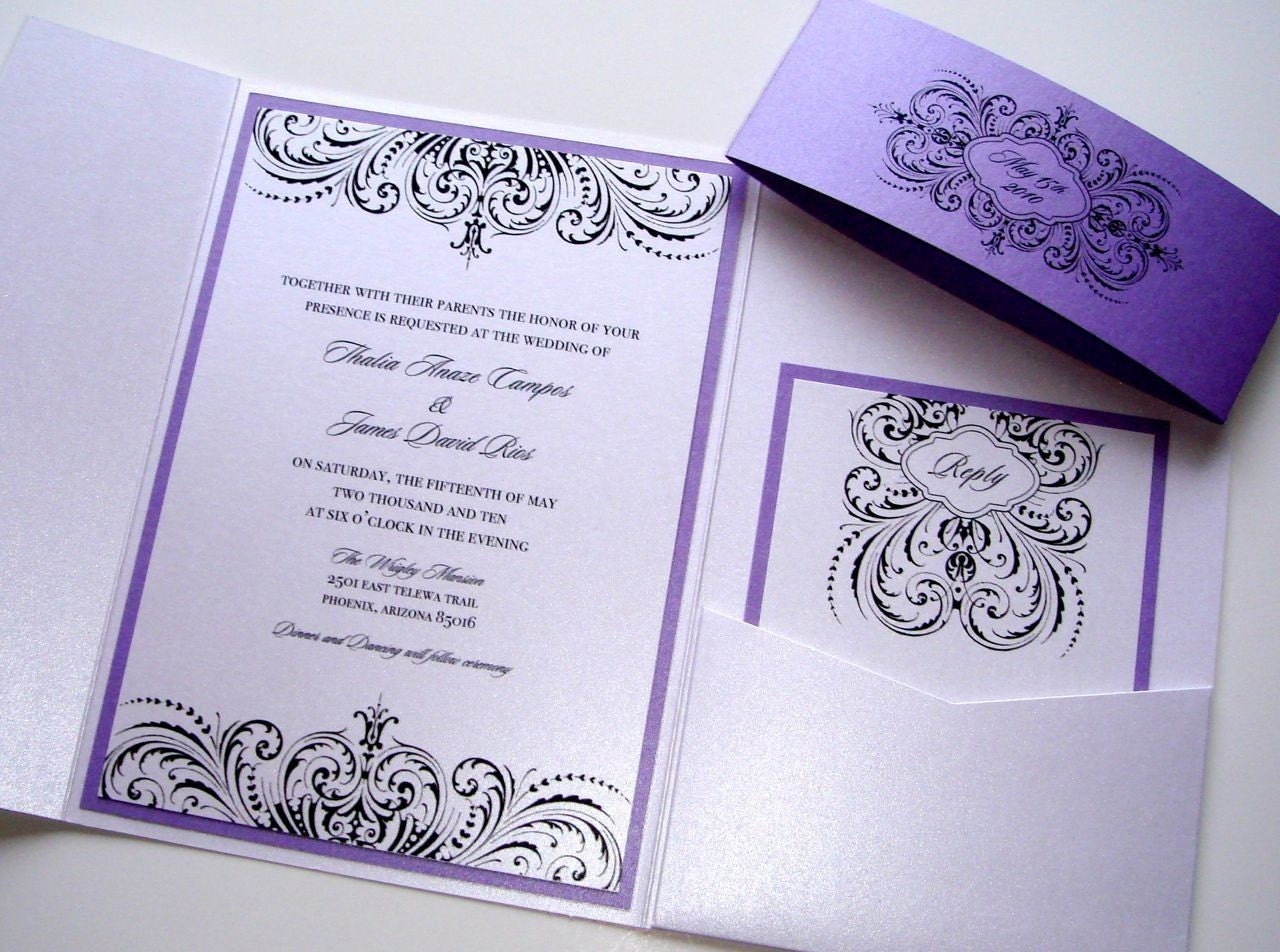 purple pocket wedding invitations
