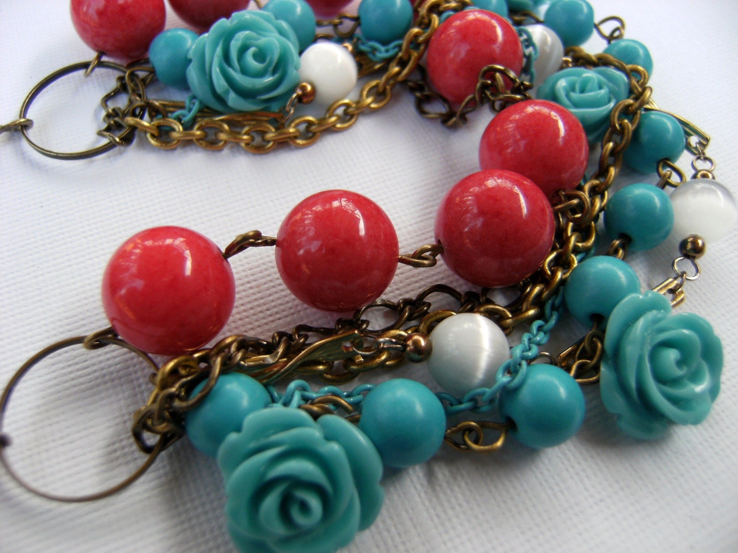 Necklace Multi Layer Coral Jade Turquoise and by TheSilverDog necklace 
