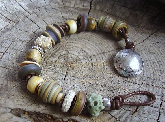 Indian Head Nickle and Old World Glass Bracelet