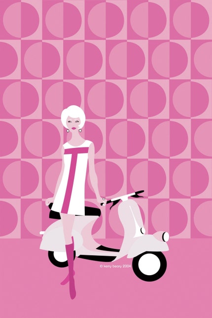 Pinkys Scooter - Retro 60's Scooter Art Print by Kerry Beary