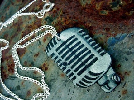 classic vintage microphone  necklace