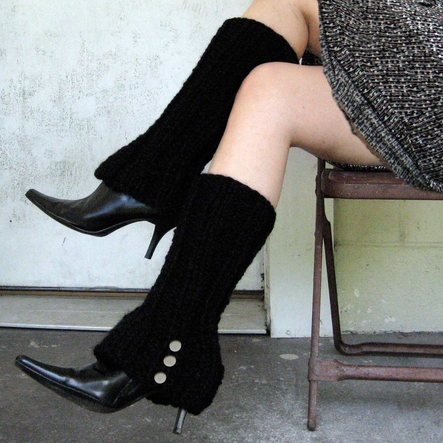 Faux Boot Legwarmers in BLACK with Spat Style Buttons - FREE SHIPPING WORLDWIDE