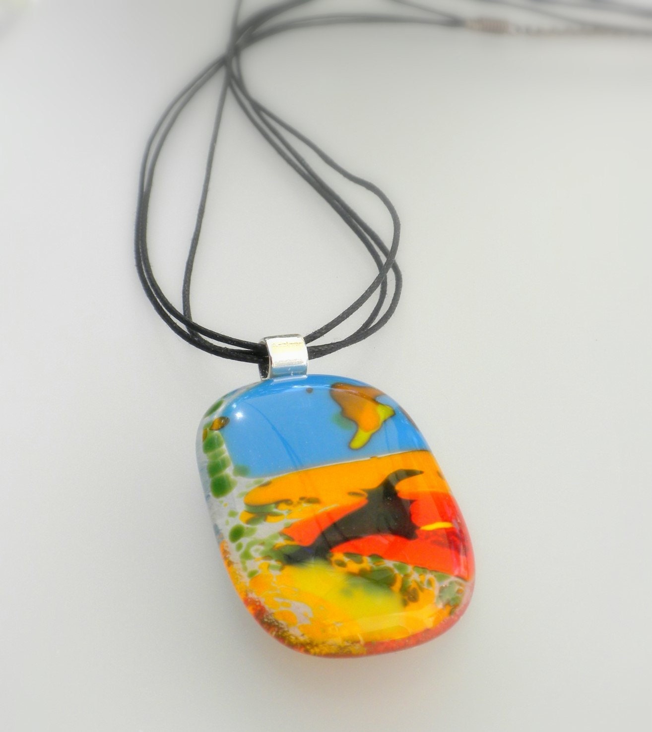 At The Lake - handmade modern fused glass necklace