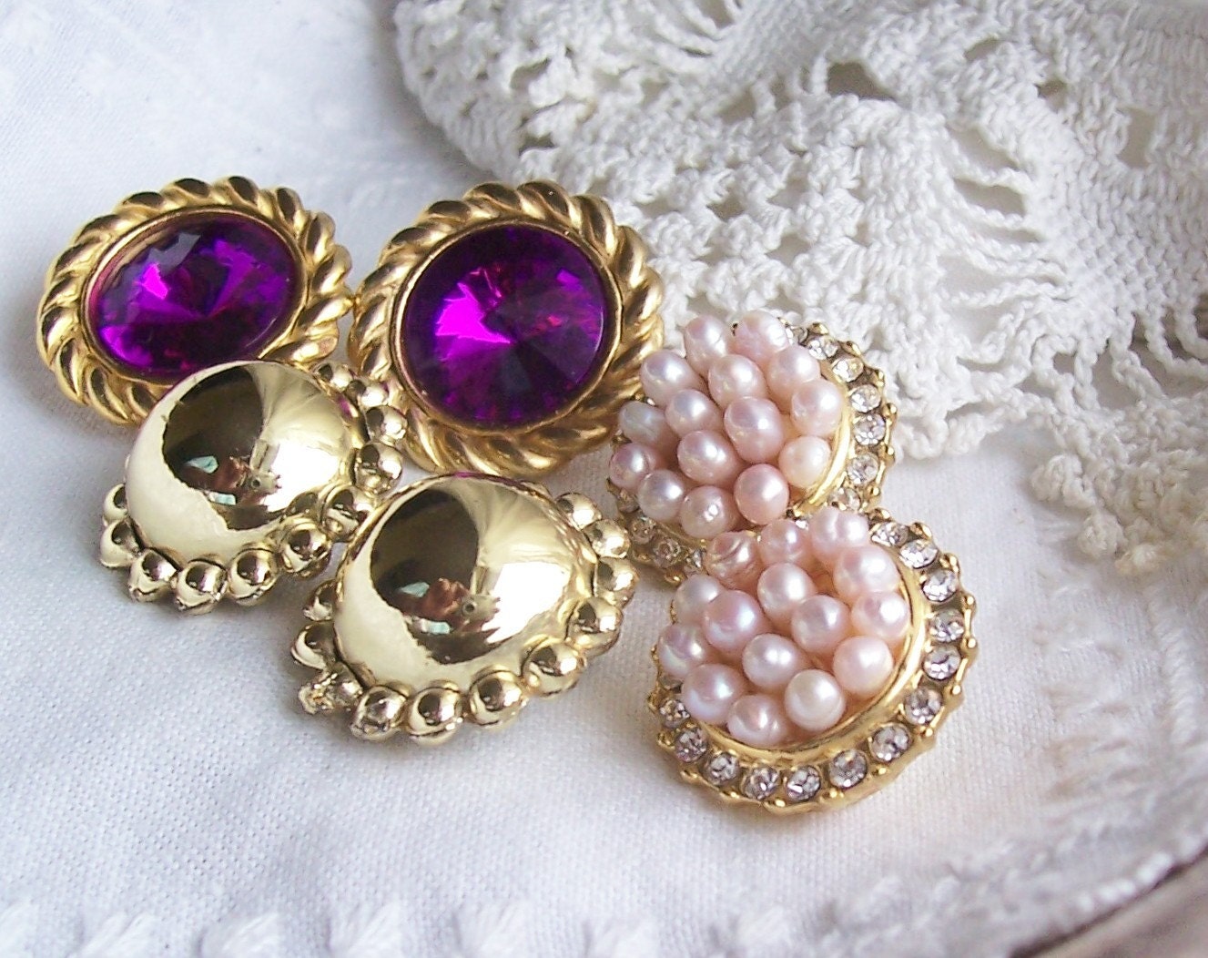 Retro Ear Bobs - 3 Pair of Vintage Clip On Earrings for Wear or ReCreation