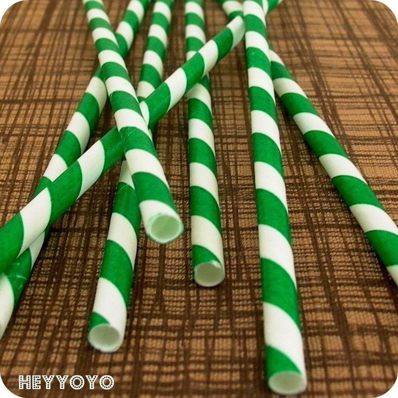 25 Paper Straws - Green Stripe