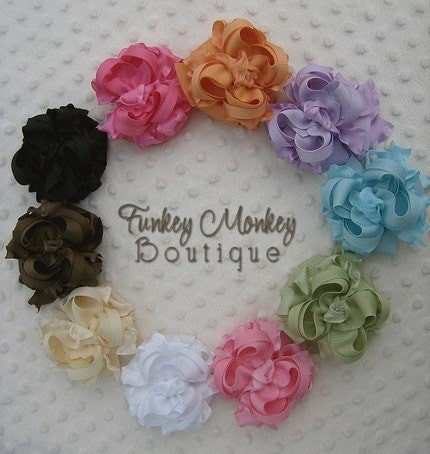 Boutique  Mini Ruffle Ribbon Layered Hair Bow - Many Colors to Pick From