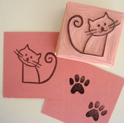 Kitty Two Piece Hand Carved Rubber Stamp