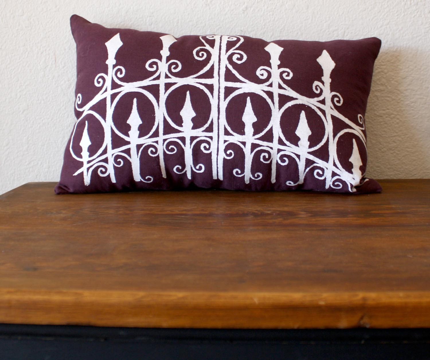 NEW COLOR - the Garden Gate in PURPLE - Hand Silk Screened Throw Pillow - 10 x 18