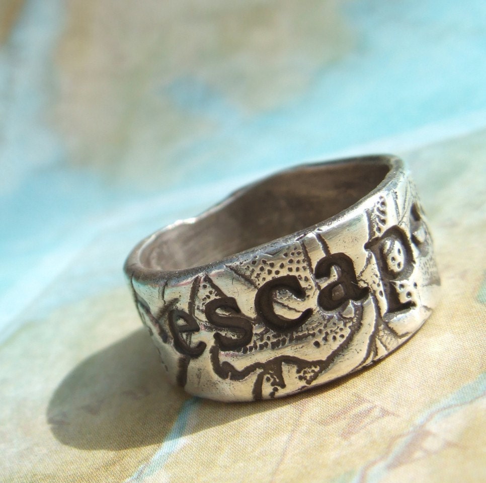 ESCAPE or EXPLORE, Personalized Custom Ring in RECYCLED Eco Friendly Fine Silver, Any size