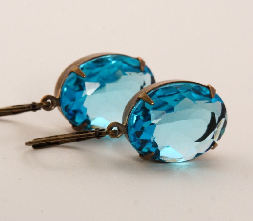 Vintage Glass Jewel Earrings - Blue Turquoise