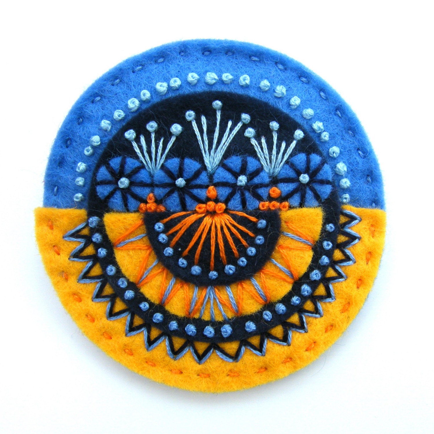 AZTEC FELT BROOCH WITH FREEFORM EMBROIDERY