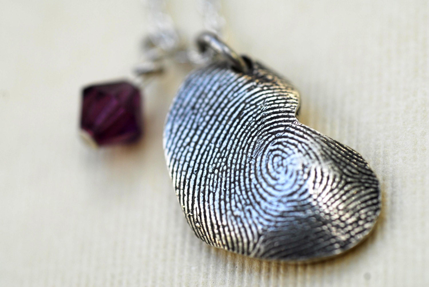 Sterling Silver Fingerprint Large Free Form Heart Necklace with Birthstone